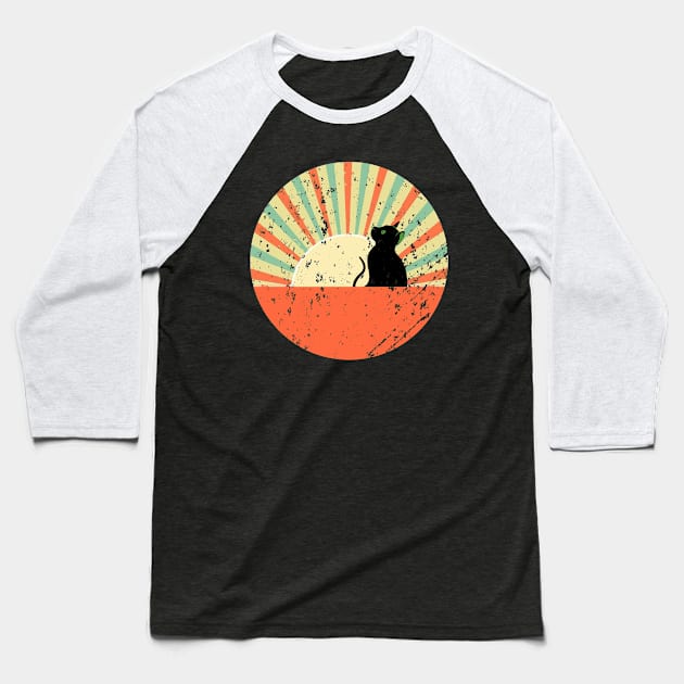 Retro Cat Sunrise -Distressed Look Baseball T-Shirt by RKP'sTees